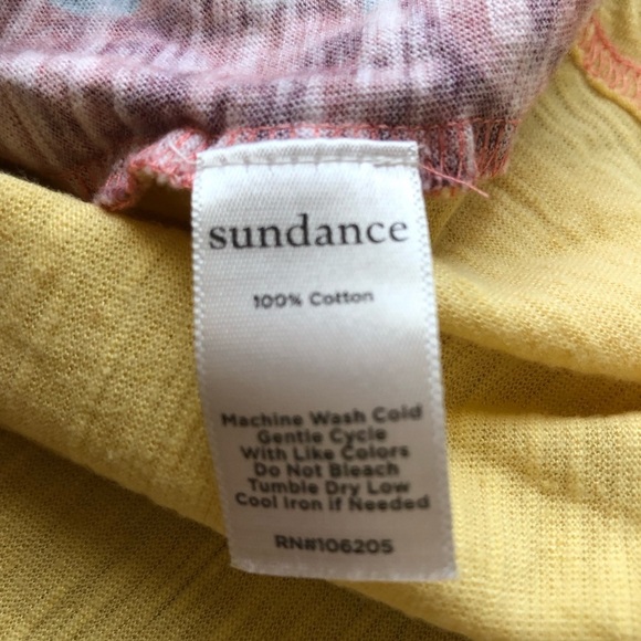 Sundance Yellow Mixed Print Rolled Sleeve Raw Edge Notch Neck Boxy Tee Small - Picture 5 of 5